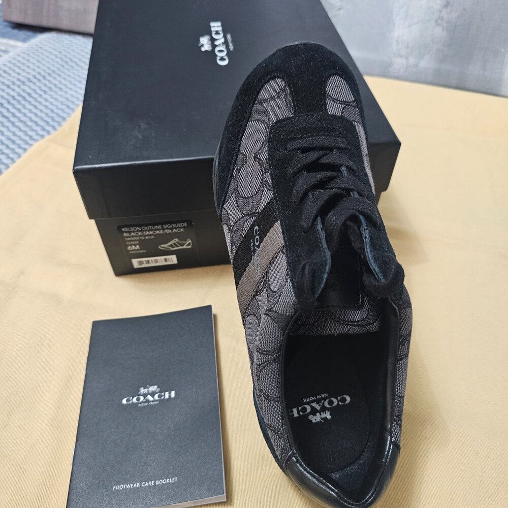 NEW Coach Kelson Outline Signature Suade Black Sneakers Y2K laced up Size 6 - Picture 7 of 9